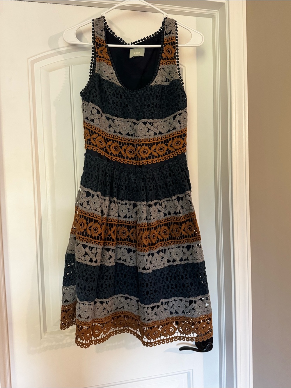 Maeve Black, Gray & Mustard Lace Midi Dress